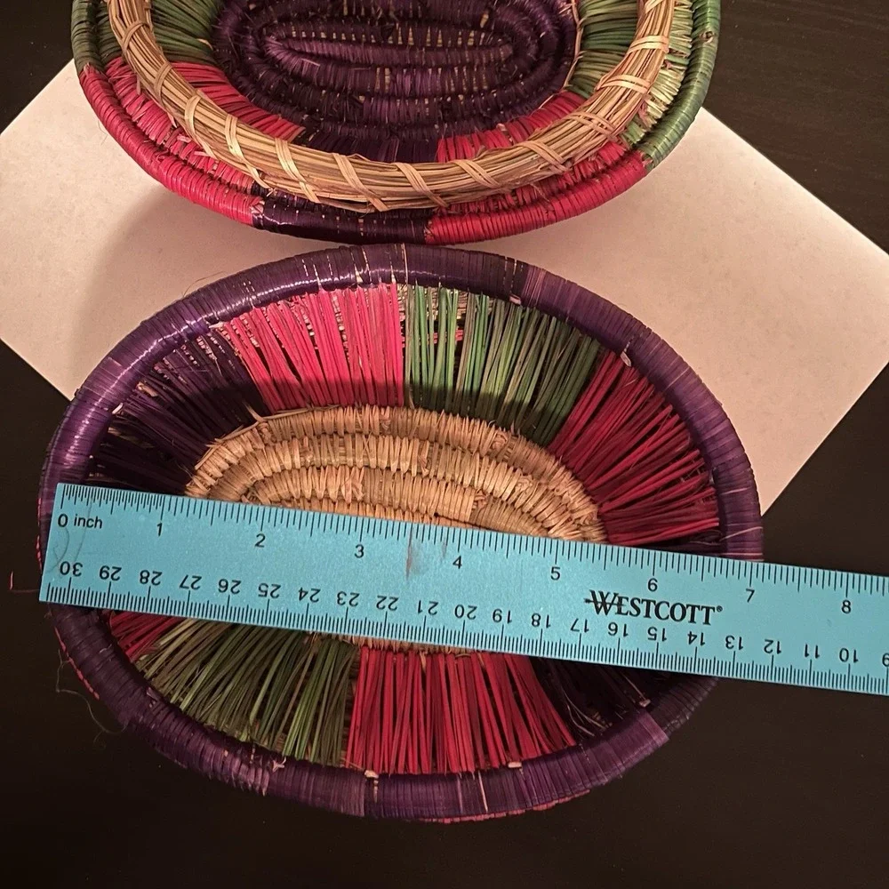 VTG Ethiopian Woven Basket Small Lidded Trinket Jewelry Box Coiled Seagrass Boho
